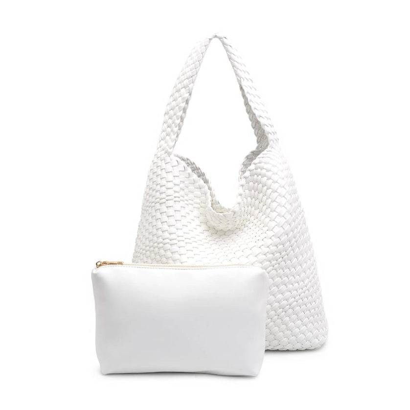 Ellery Woven Vegan Leather Hobo-White