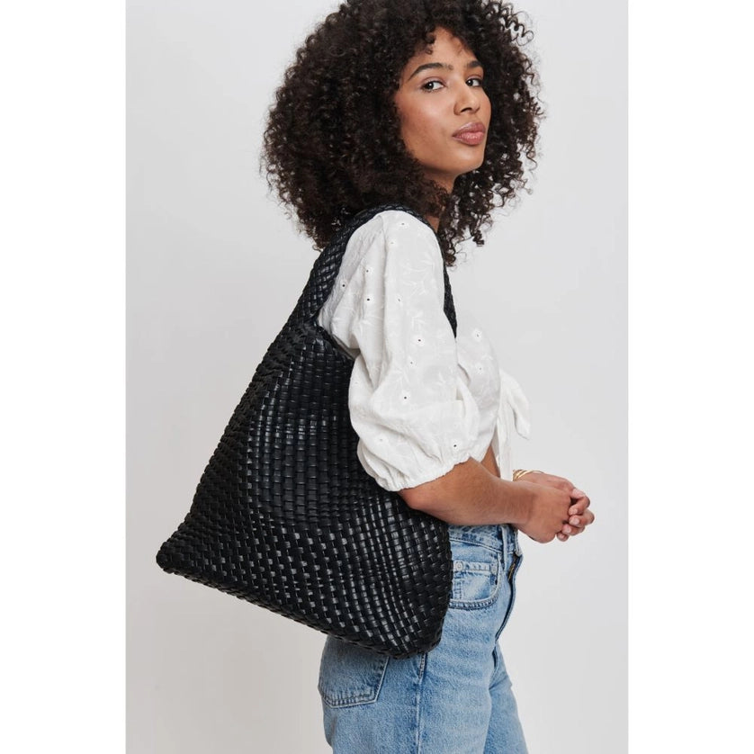 Ellery Woven Vegan Leather Hobo-Black