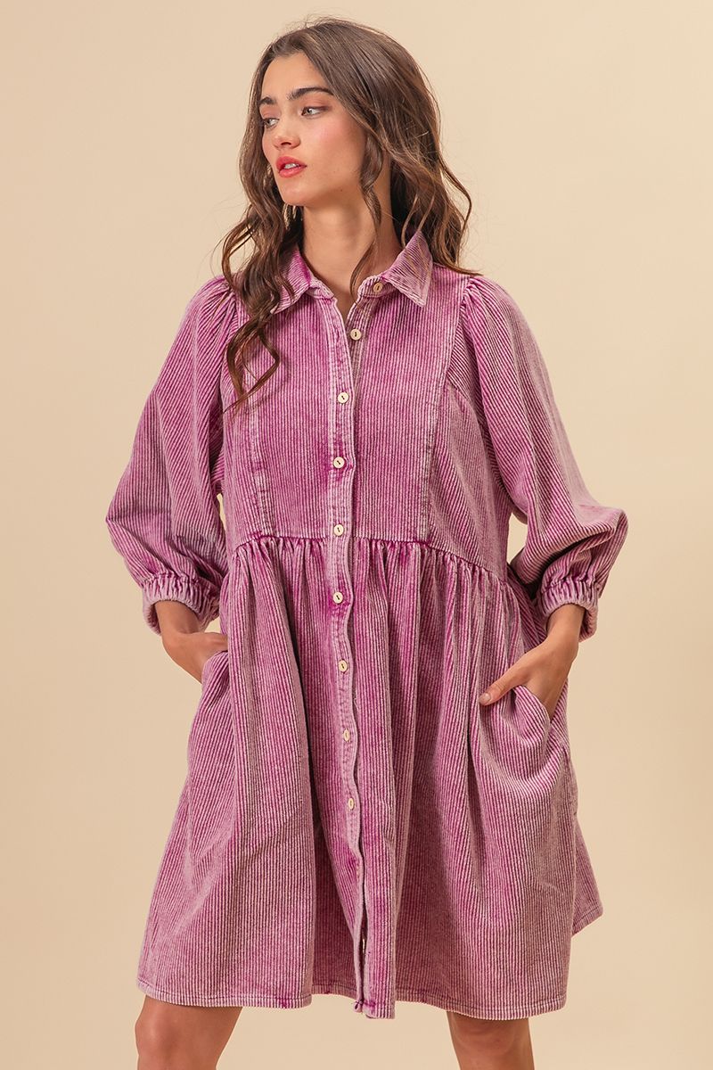 Corduroy Collared Babydoll Dress