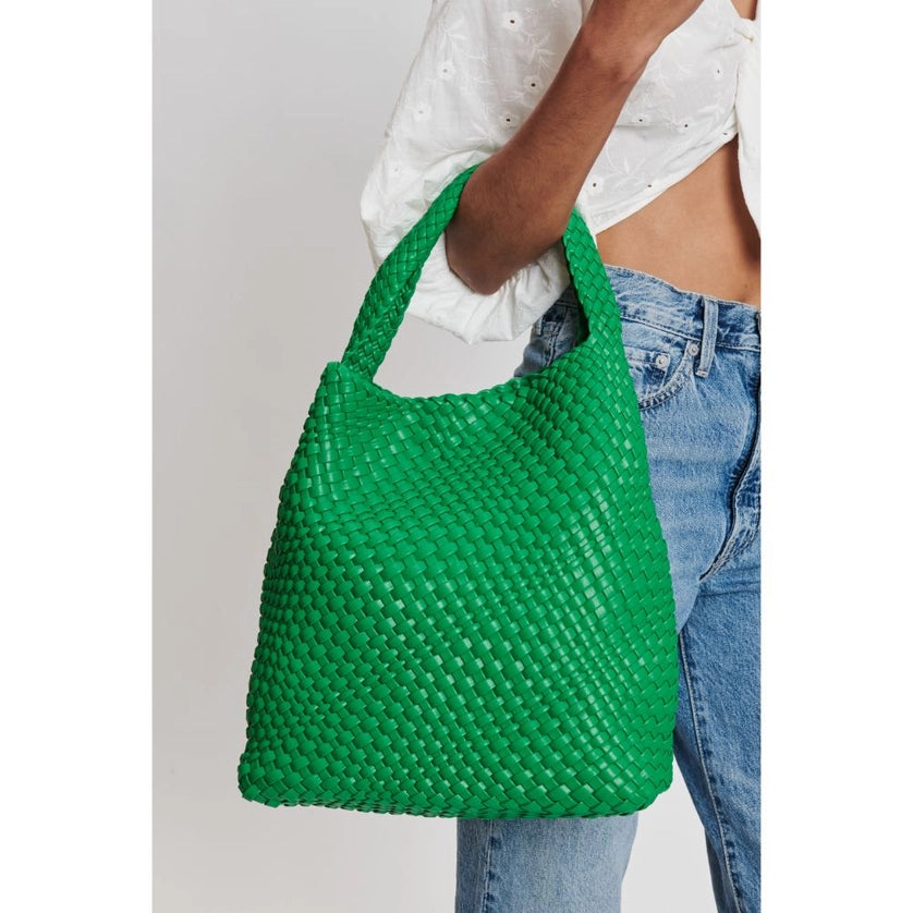 Ellery Woven Vegan Leather Hobo-Kelly Green