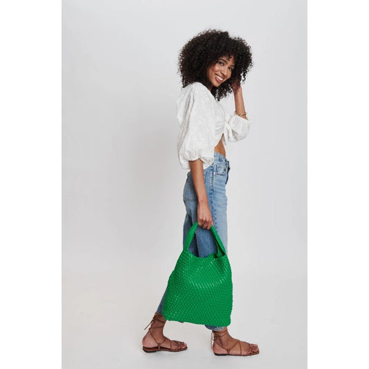 Ellery Woven Vegan Leather Hobo-Kelly Green