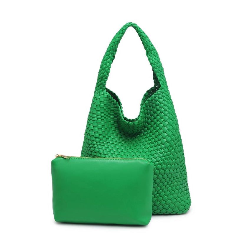 Ellery Woven Vegan Leather Hobo-Kelly Green