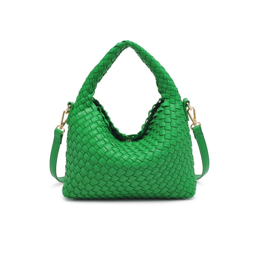 Jessamine Woven Vegan Leather Crossbody-Kelly Green