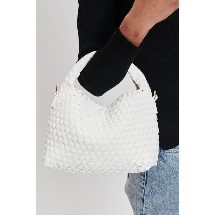 Jessamine Woven Vegan Leather Crossbody-White