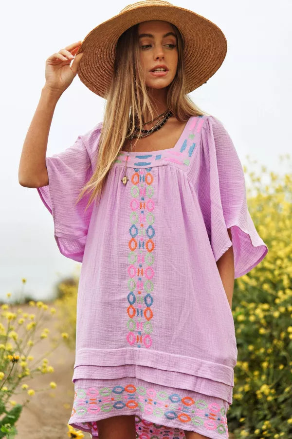 Embroidered Smock Dress