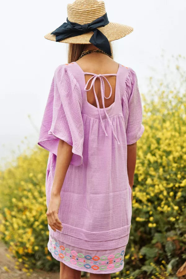 Embroidered Smock Dress