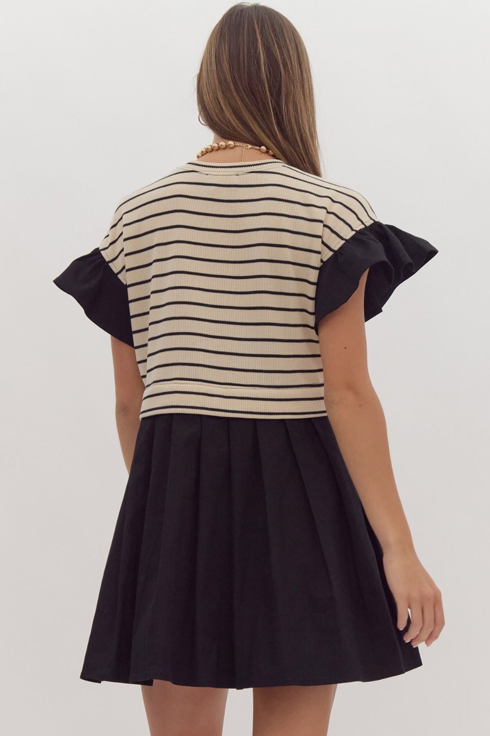 Striped Short Ruffle Pleated Mini Dress