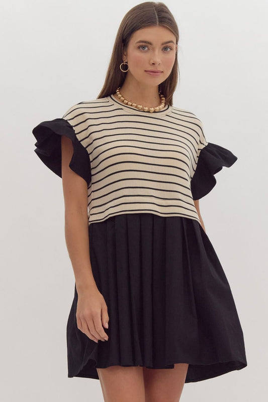 Striped Short Ruffle Pleated Mini Dress