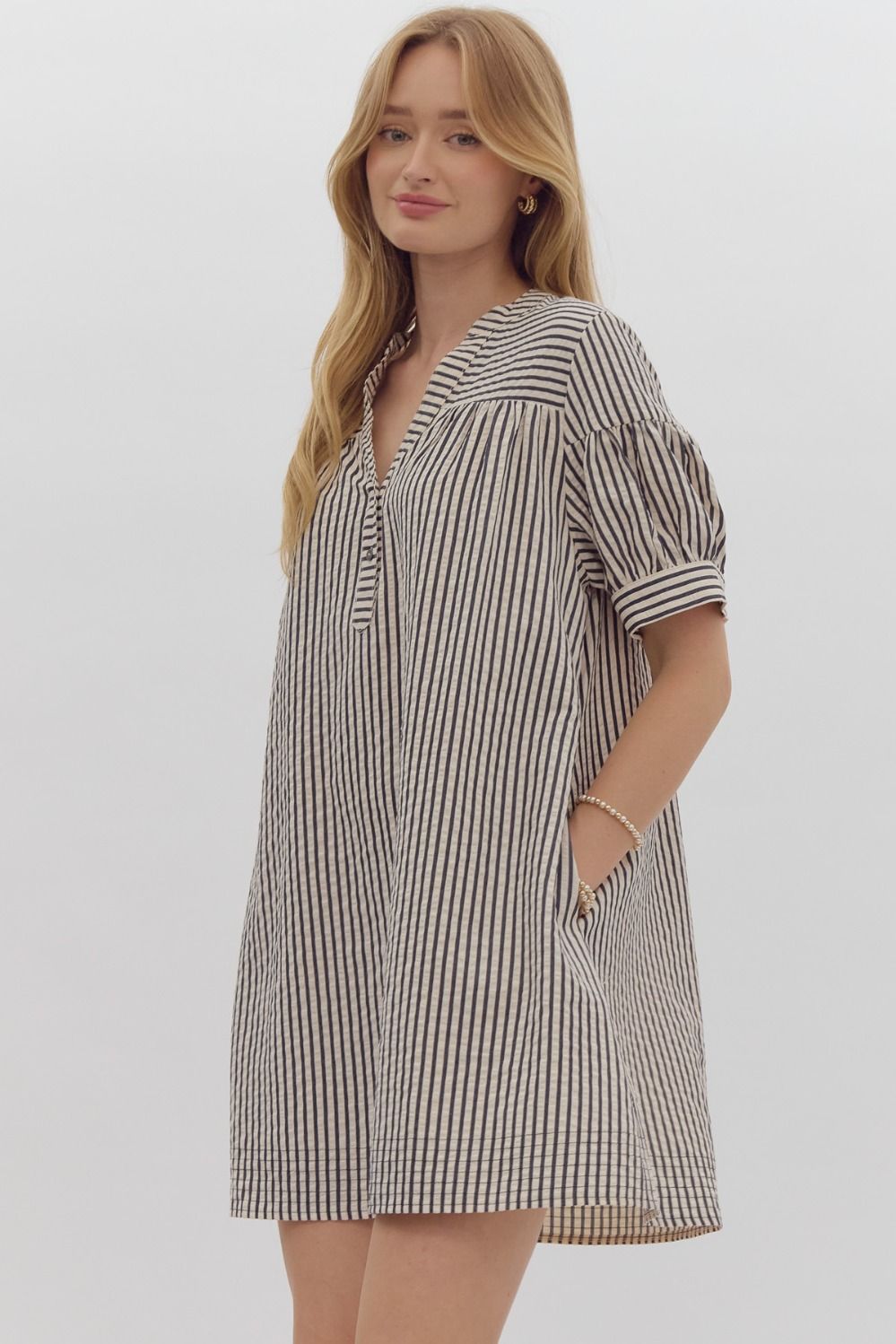 Striped Short Sleeve Mini Dress