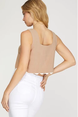 Square Neck Trim Woven Crop Top