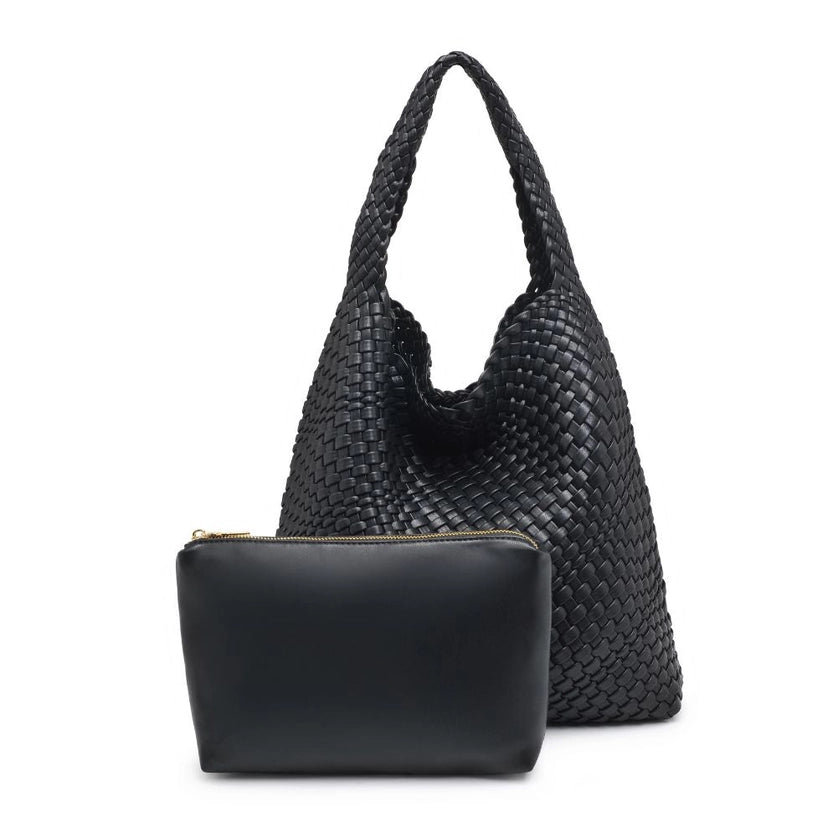 Ellery Woven Vegan Leather Hobo-Black